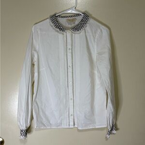 Sezane Ivory Button Down Shirt with Dark Trim